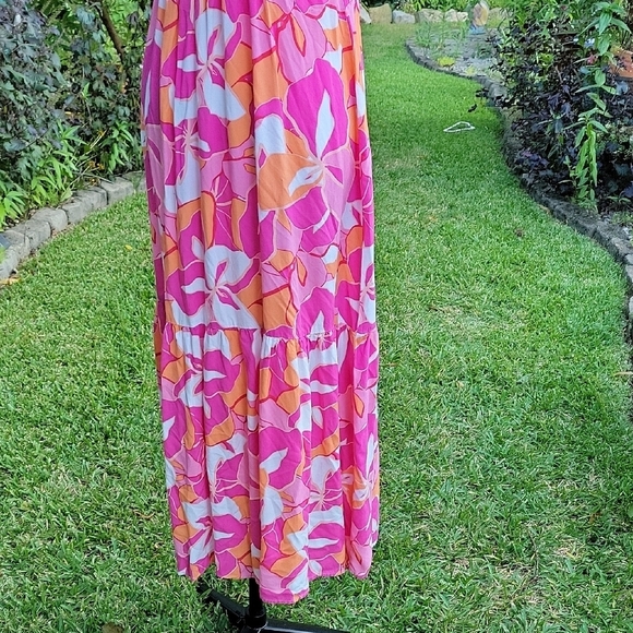 Japna Womens Pink and Orange Floral Y2K Babydoll Maxi Dress Sz M Boho Festival - Picture 5 of 7